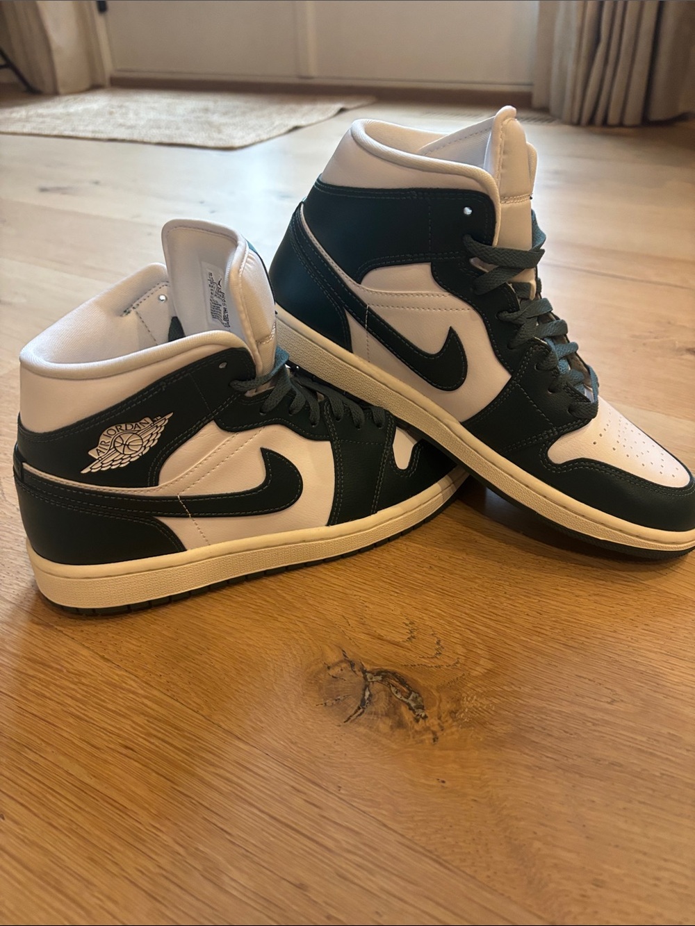 Nike Air Jordan Mid Sneakers in White and Dark Green
